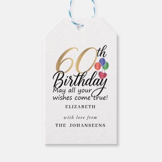 60th Birthday Modern Script Typography Gold Sixty Geschenkanhänger (Vorderseite)