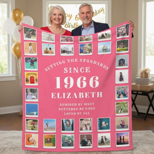60th Birthday Mother Family Photo collage Pink Fleecedecke