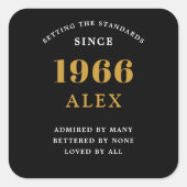 60th Birthday Name 1966 Black Gold Elegant Chic Quadratischer Aufkleber (Vorderseite)
