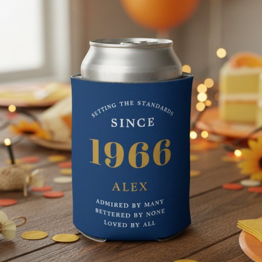 60th Birthday Name 1966 Blue Gold Elegant Chic Dosenkühler