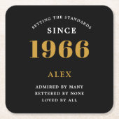 60th Birthday Name 1966 Year Black Gold Custom Rechteckiger Pappuntersetzer (Vorderseite)
