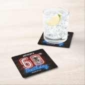 60th Birthday Neon 80s Retro Modern Custom Photo Rechteckiger Pappuntersetzer (Vor Ort)