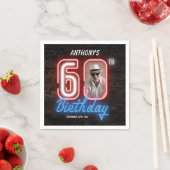 60th Birthday Neon 80s Retro Modern Custom Photo Serviette (Beispiel)