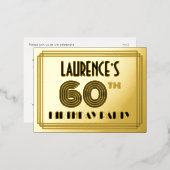 60th Birthday Party ~ Art Deco Style “60” + Name Folie Einladungspostkarte (Vorderseite/Rückseite)