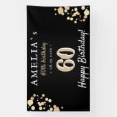 60th Birthday Party Black Golden Backdrop Banner (Vertikal)