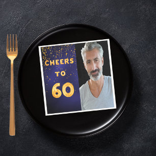 60th birthday party photo gold balloons blue serviette