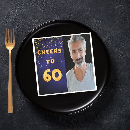 60th birthday party photo gold balloons blue serviette