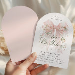 60th Birthday Party Pink Bow Rose Floral Arch Einladung<br><div class="desc">A large blush pink coquette bow is decorated with elegant pink roses on this birthday invitation. Classic script calligraphy lets your guests know it's a milestone birthday. Easy to personalize with your party details.</div>