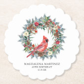 60th Birthday Party Red Cardinal Wreath Custom Untersetzer (Vorderseite)