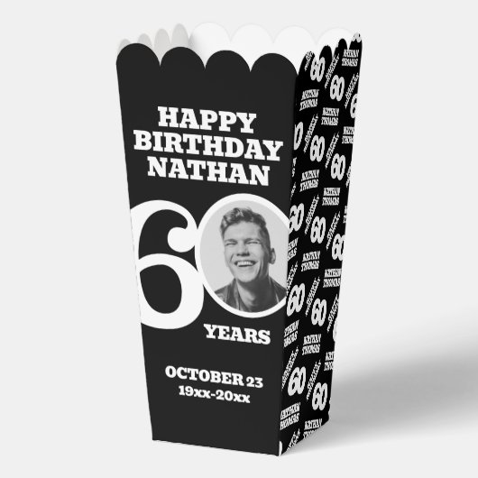 60th birthday photo black and white custom popcorn geschenkschachtel (Vorderseite)