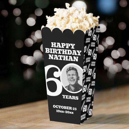 60th birthday photo black and white custom popcorn geschenkschachtel