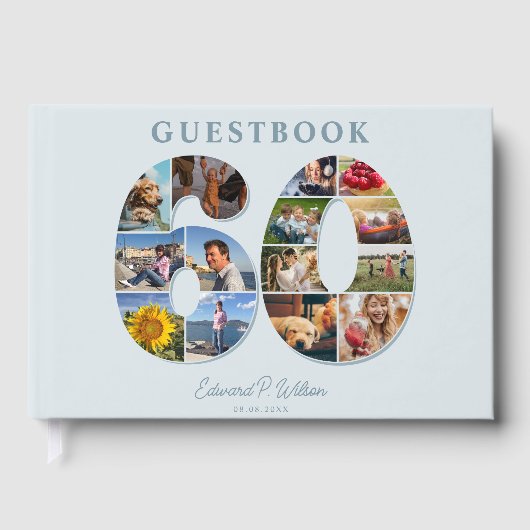 60th Birthday Photo Collage Milestone Guestbook Gästebuch (Vorderseite)