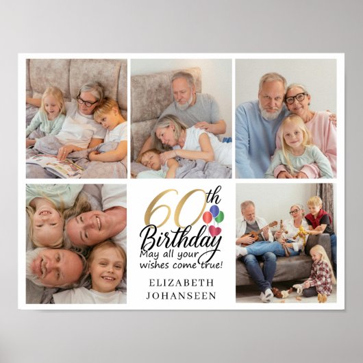 60th Birthday Photo Collage Script Typography Poster (Vorne)
