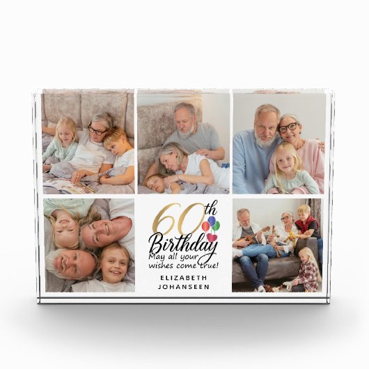 60th Birthday Picture Collage Script Typography Fotoblock (Vorderseite)