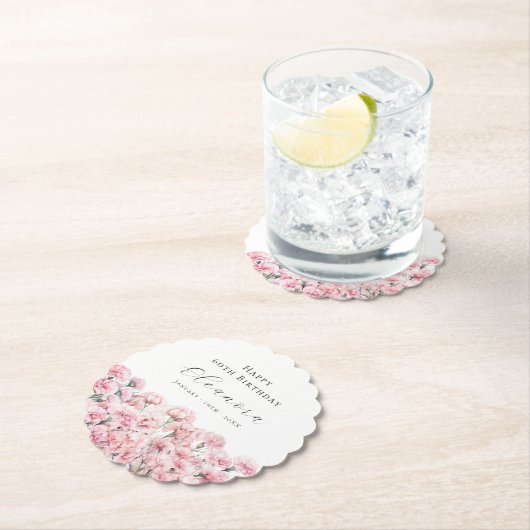 60th Birthday Pink Carnation January Birth Flower Untersetzer (Vor Ort)