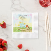 60th Birthday Robin with Daffodil Cake Serviette (Beispiel)