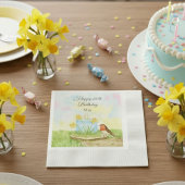60th Birthday Robin with Daffodil Cake Serviette