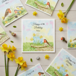 60th Birthday Robin with Daffodil Cake Serviette