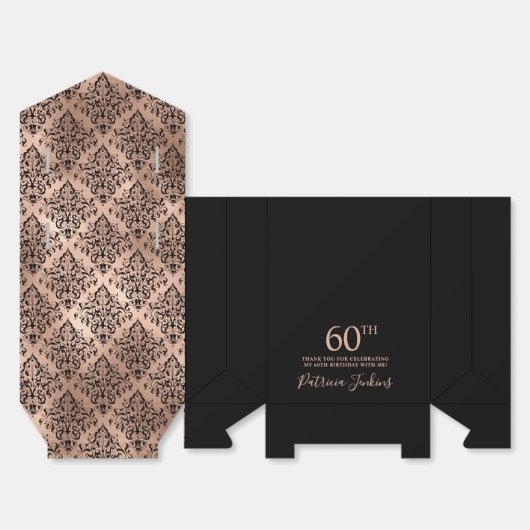 60th Birthday Rose Gold Damask Thank You Geschenkschachtel (Ungefaltet)