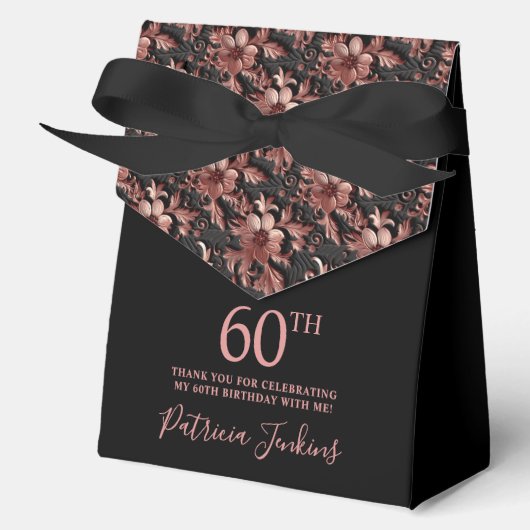60th Birthday Rose Gold Floral Thank You Geschenkschachtel (Vorderseite)