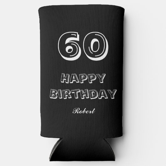 60th Birthday Script Custom Name Black White Selters Dosenkühler (Vorderseite)