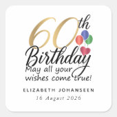 60th Birthday Script Gold Typography Milestone Quadratischer Aufkleber (Vorderseite)