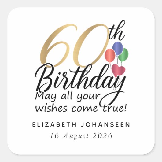 60th Birthday Script Gold Typography Milestone Quadratischer Aufkleber (Vorderseite)
