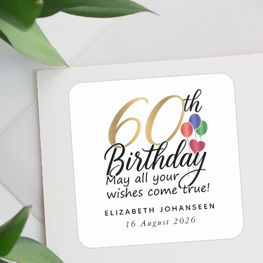 60th Birthday Script Gold Typography Milestone Quadratischer Aufkleber