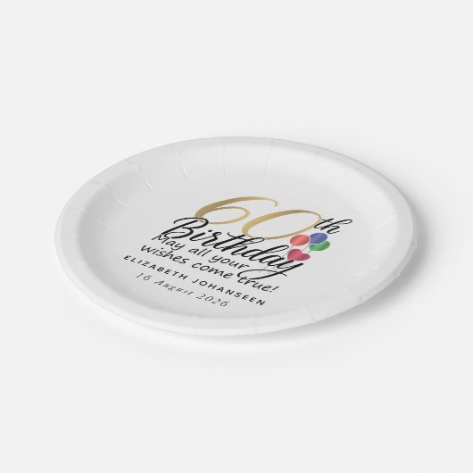 60th Birthday Script Gold Typography Modern Party Pappteller (Schrägansicht)