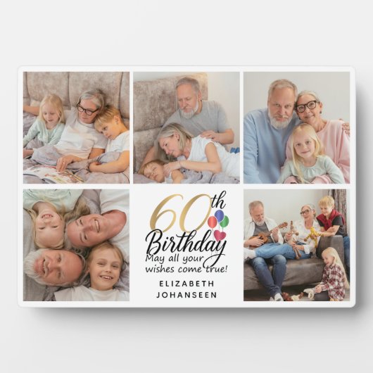 60th Birthday Script Photo Collage Modern Keepsake Fotoplatte (Vorderseite)