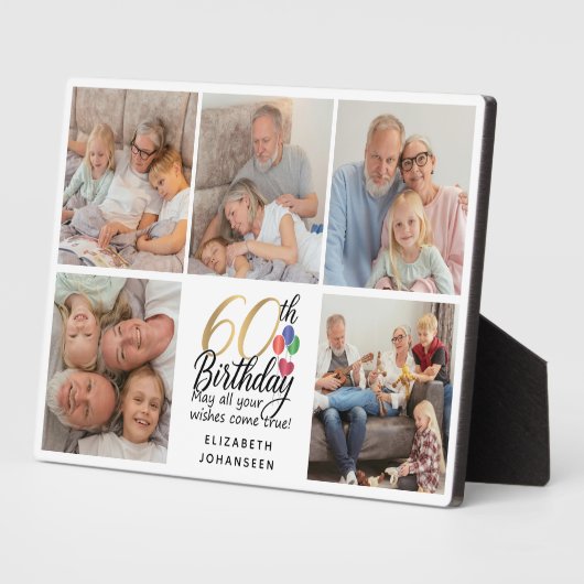 60th Birthday Script Photo Collage Modern Keepsake Fotoplatte (Seite)