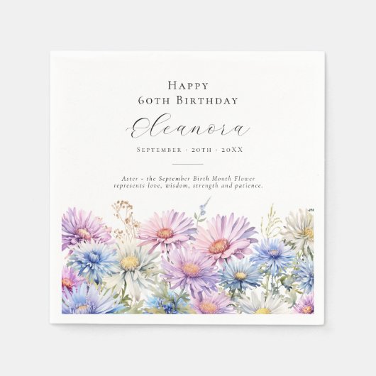 60th Birthday September Birth Flower Custom Serviette (Vorderseite)