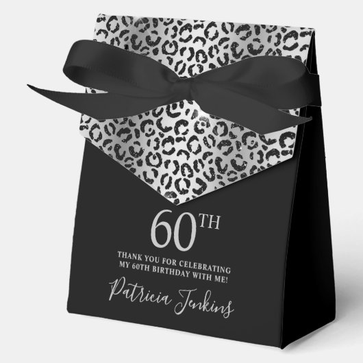 60th Birthday Silver Leopard Print Thank You Geschenkschachtel (Vorderseite)
