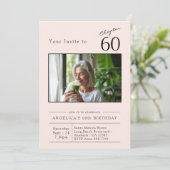 60th Blush Pink 60th Birthday Party Foto Einladung (Stehend Vorderseite)