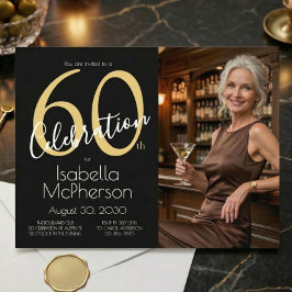 60th Celebration Photo Black Gold 60th Birthday Einladung