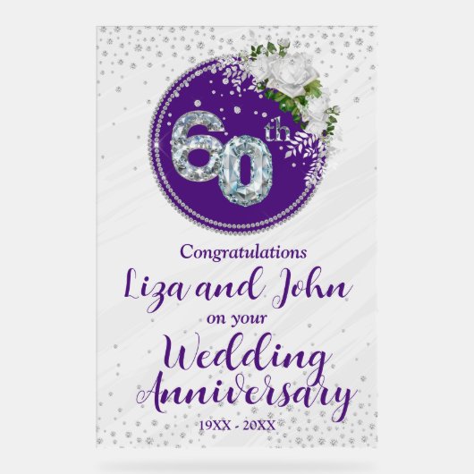 60th Diamond Wedding Anniversary Akrylylic Sign Acrylschild (Vorderseite)