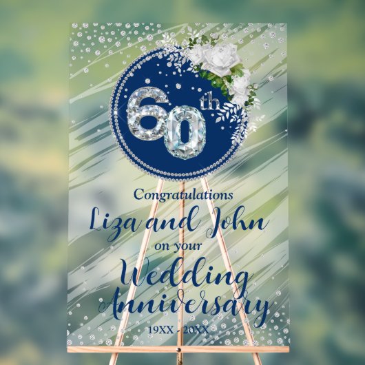 60th Diamond Wedding Anniversary Akrylylic Sign Acrylschild (Neutral)