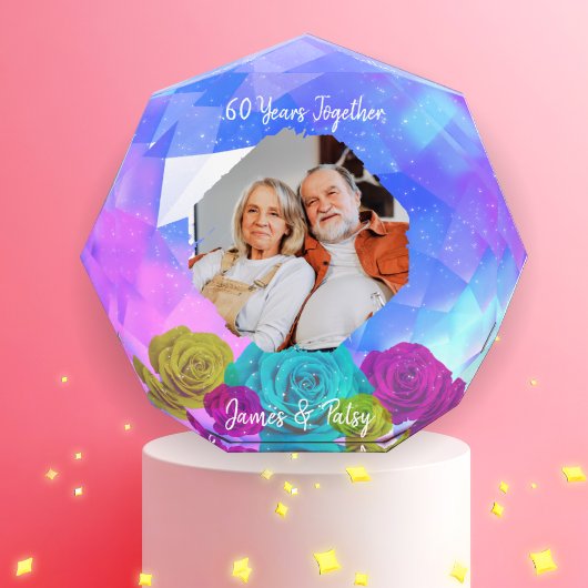 60th Diamond Wedding Anniversary Floral Keepsake Fotoblock