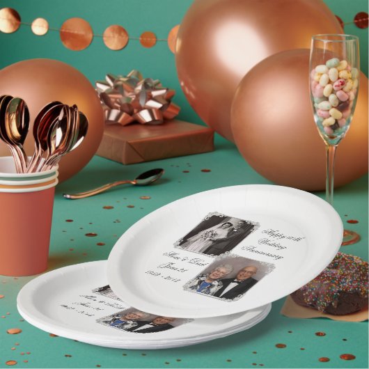 60th Diamond Wedding Anniversary Foto Paper Plate Pappteller (Multi)
