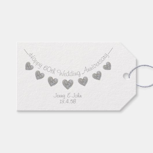 60th Diamond Wedding Anniversary Geschenk Tag Geschenkanhänger (Vorderseite (Horizontal))