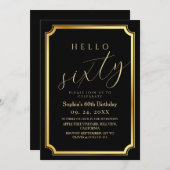 60th Modern & Minimal Black Birthday Party Einladung (Vorne/Hinten)