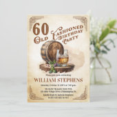 60th Old Fashioned Whiskey Barrel Birthday Party Einladung (Stehend Vorderseite)