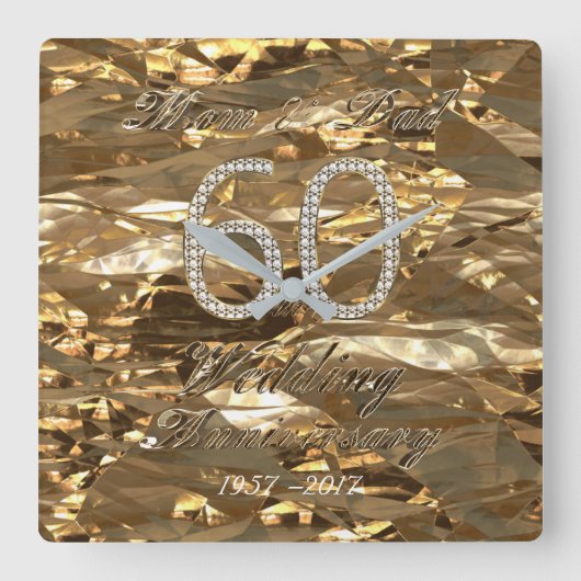 60th Wedding Anniversary Diamond Wedding Eltern Quadratische Wanduhr (Vorderseite)
