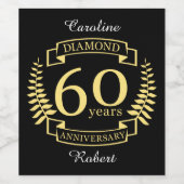 60th Wedding ANNIVERSARY Diamond yellow Weinetikett (Einzelnes Label)
