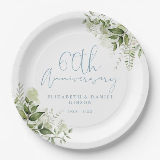 60th Wedding Anniversary Greenery Floral Pappteller (Vorderseite)