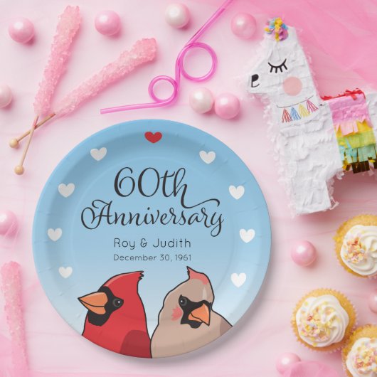 60th Wedding Anniversary, Kardinal Pair Pappteller (Party)