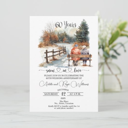 60th Wedding Anniversary Winter Landscape Romantic Einladung (Stehend Vorderseite)