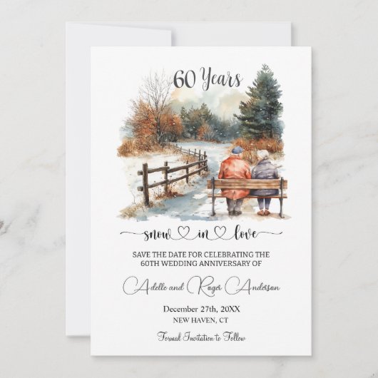 60th Wedding Anniversary Winter Landscape Romantic Save The Date (Vorderseite)