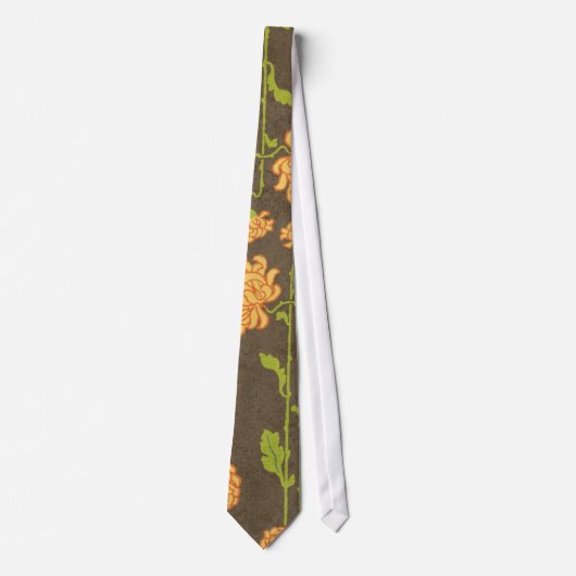 6184_floral-orange-grün-braun-RETRO-BLUME VINES Krawatte (Vorderseite)