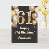 61. Geburtstag Black and Gold Balloons Confetti Karte (Gelbe Blume)